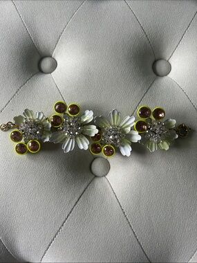 JCrew Floral Brûlée Crystal Statement Bracelet in White and Neon Citron 🍋‍🟩